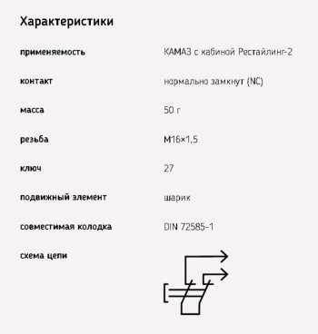 399 р. Выключатель заднего хода КАМАЗ (байонетный разъем) ЭМИ ЭМИ 1352.3768-06  с доставкой в г. Пермь. Увеличить фотографию 2