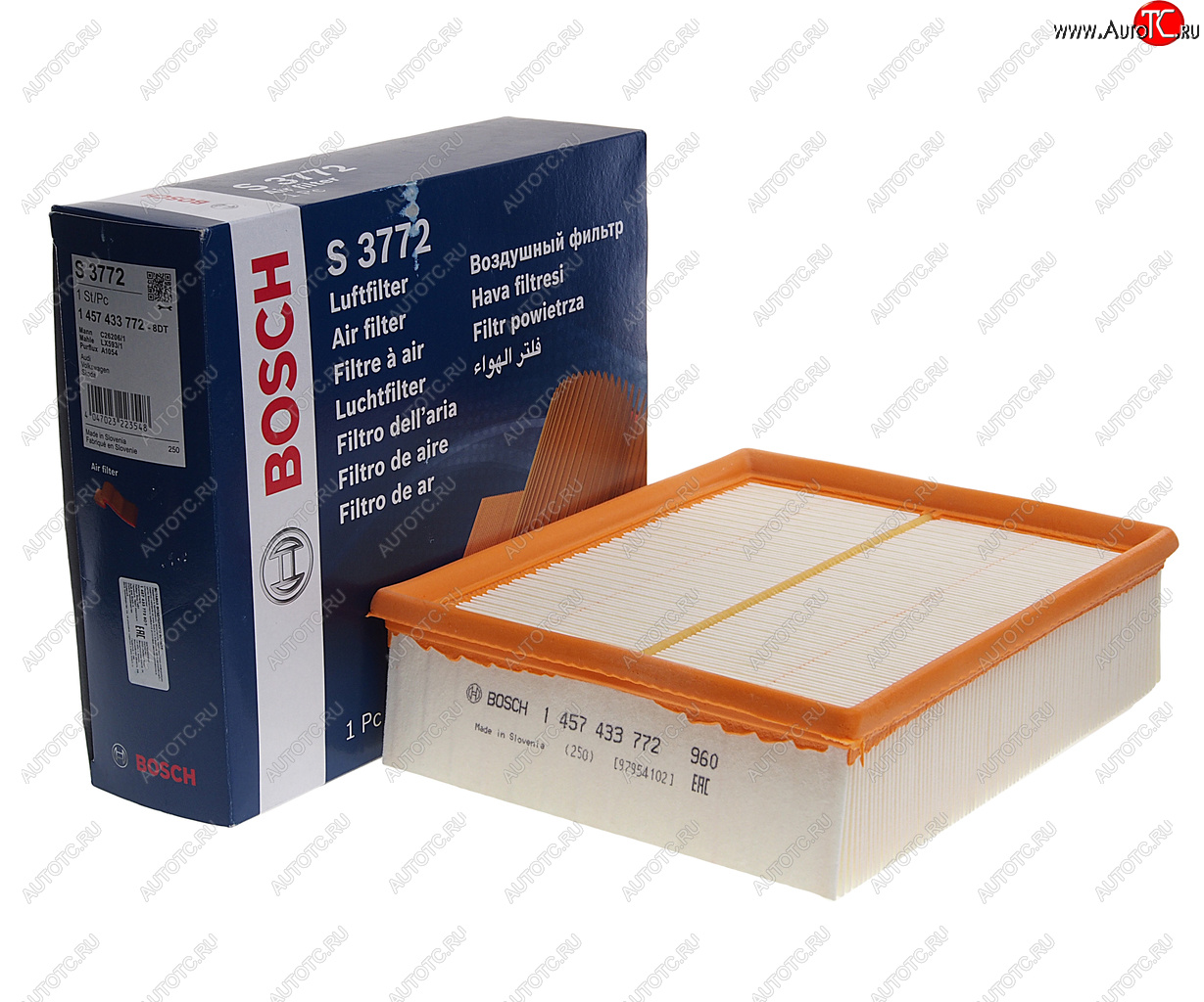 1 269 р. Фильтр воздушный VW Passat (98-05) AUDI A4 (97-00) SKODA Superb (01-08) (2.5) BOSCH BOSCH 1457433772 BOSCH 1457433772  с доставкой в г. Пермь