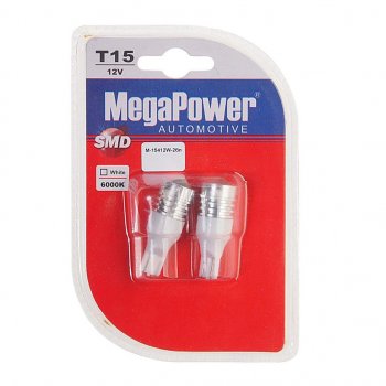 499 р. Лампа светодиодная 12V T15W W2.1x9.5d бесцокольная блистер (2шт.) MEGAPOWER MEGAPOWER-AUTOMOTIVE 15412w-2бл  с доставкой в г. Пермь. Увеличить фотографию 1