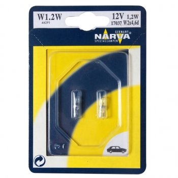 59 р. Лампа 12V W1.2W W2x4.6d блистер (2шт.) NARVA NARVA 170374000  с доставкой в г. Пермь. Увеличить фотографию 1