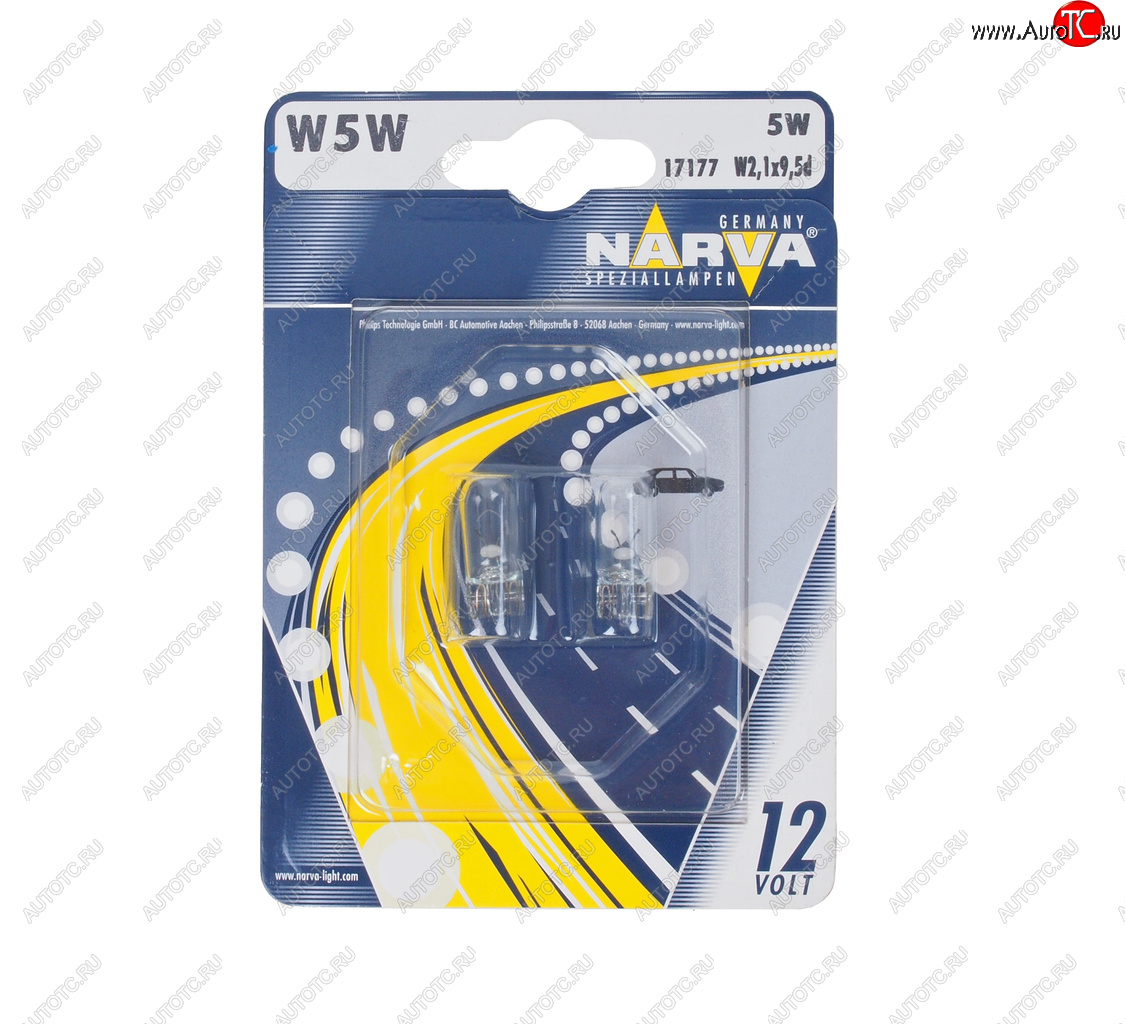 127 р. Лампа 12V W5W T10 W2.1x9.5d блистер (2шт.) NARVA NARVA 171774000  с доставкой в г. Пермь