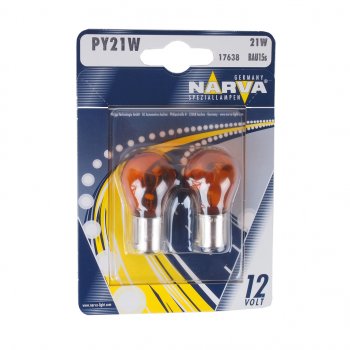 220 р. Лампа 12V PY21W BAU15s желтая блистер (2шт.) NARVA NARVA 176384000  с доставкой в г. Пермь. Увеличить фотографию 1