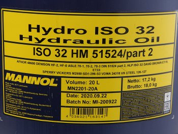 7 249 р. Масло гидравлическое HYDRO ISO 32 20л 2101 MANNOL MANNOL 1927  с доставкой в г. Пермь. Увеличить фотографию 2