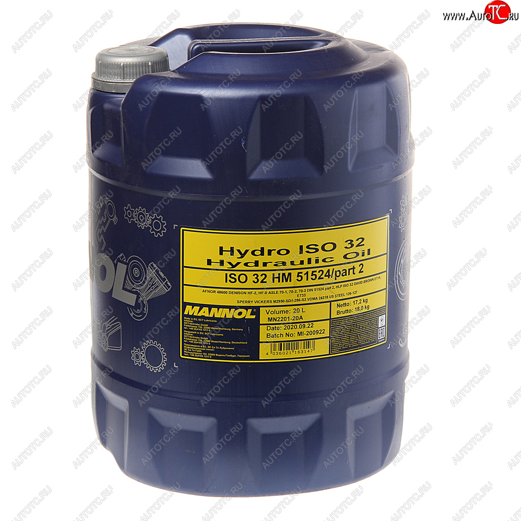 7 249 р. Масло гидравлическое HYDRO ISO 32 20л 2101 MANNOL MANNOL 1927  с доставкой в г. Пермь