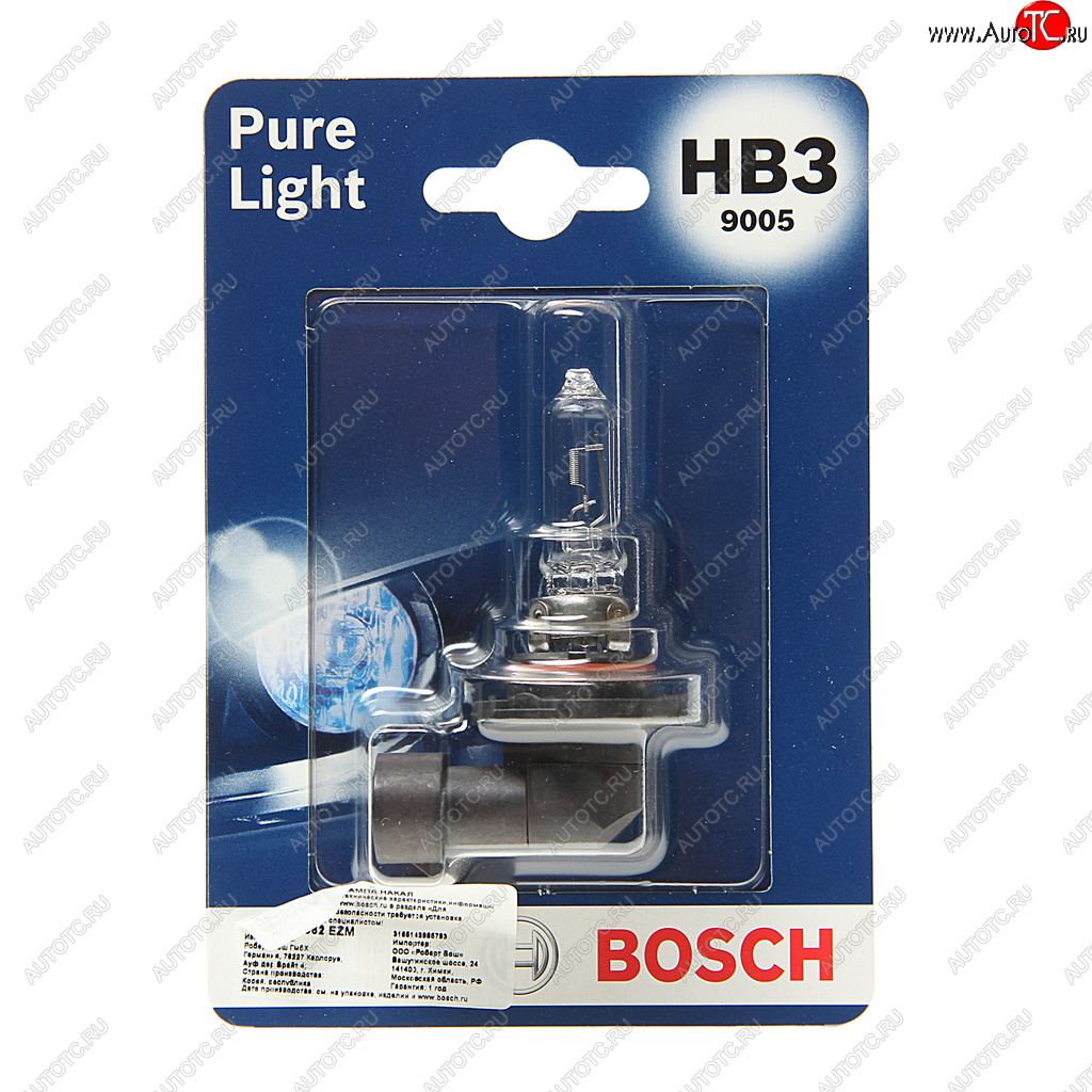 699 р. Лампа 12V HB3 60W P20d блистер (1шт.) Pure Light BOSCH BOSCH 1987301062  с доставкой в г. Пермь