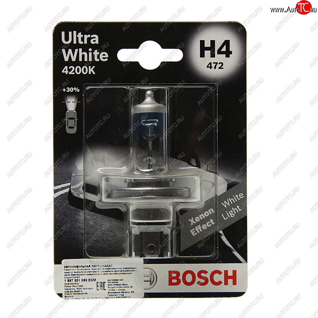 499 р. Лампа 12V H4 6055W P43t блистер (1шт.) Ultra White BOSCH BOSCH 1987301089  с доставкой в г. Пермь