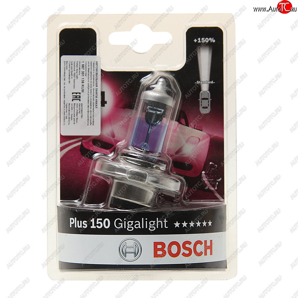 1 059 р. Лампа 12V H4 6055W P43t +150% блистер (1шт.) Gigalight BOSCH BOSCH 1987301136  с доставкой в г. Пермь