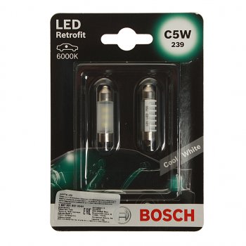 369 р. Лампа светодиодная 12V C5W SV8.5-8 двухцокольная блистер (2шт.) LED Retrofit BOSCH BOSCH 1987301501  с доставкой в г. Пермь. Увеличить фотографию 1