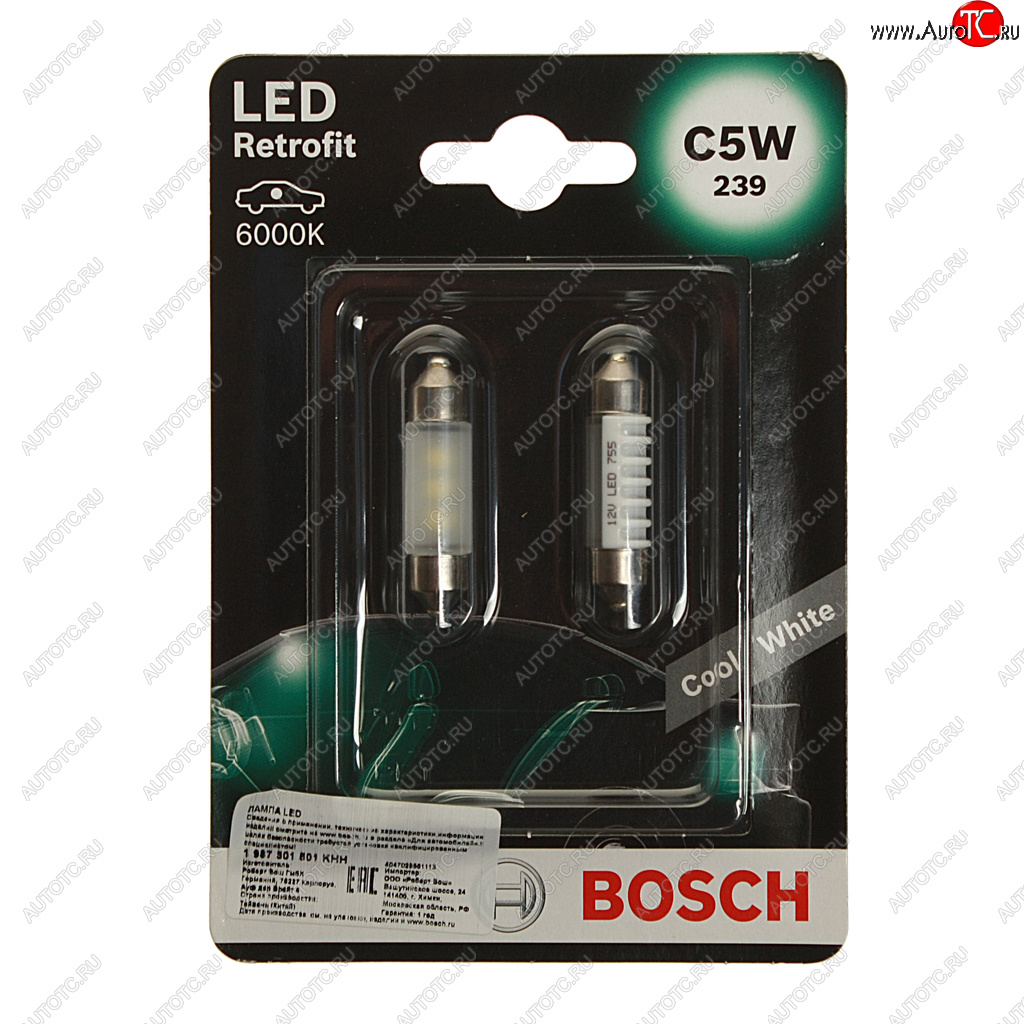 369 р. Лампа светодиодная 12V C5W SV8.5-8 двухцокольная блистер (2шт.) LED Retrofit BOSCH BOSCH 1987301501  с доставкой в г. Пермь