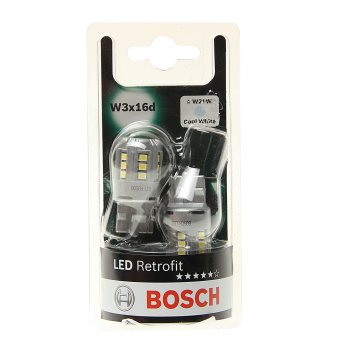 1 599 р. Лампа светодиодная 12V W21W W3x16d 6000K блистер (2шт.) Retrofit BOSCH BOSCH 1987301524  с доставкой в г. Пермь. Увеличить фотографию 1