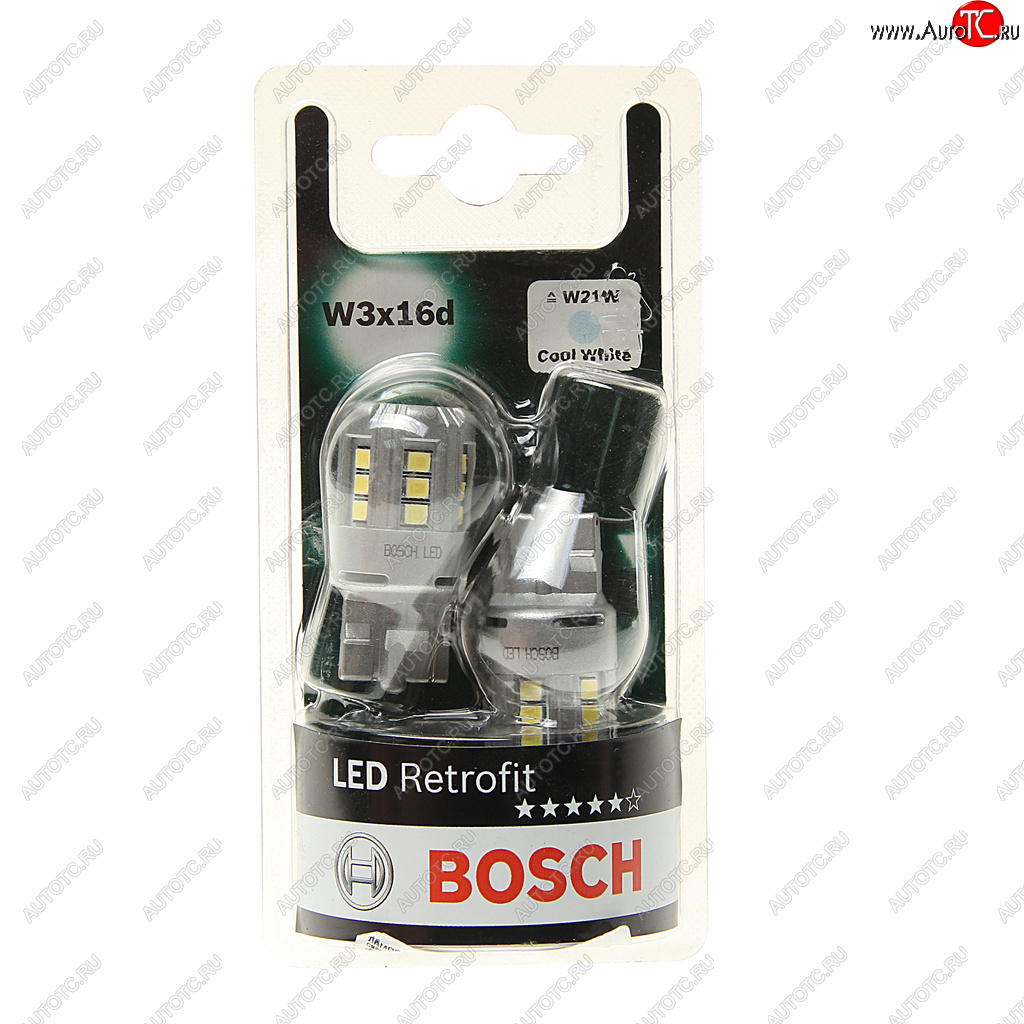 1 599 р. Лампа светодиодная 12V W21W W3x16d 6000K блистер (2шт.) Retrofit BOSCH BOSCH 1987301524  с доставкой в г. Пермь