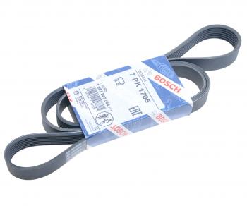 1 899 р. Ремень приводной поликлиновой 7PK1705 HYUNDAI HD35 (17-) дв.D4CB BOSCH BOSCH 1987947044  с доставкой в г. Пермь. Увеличить фотографию 1