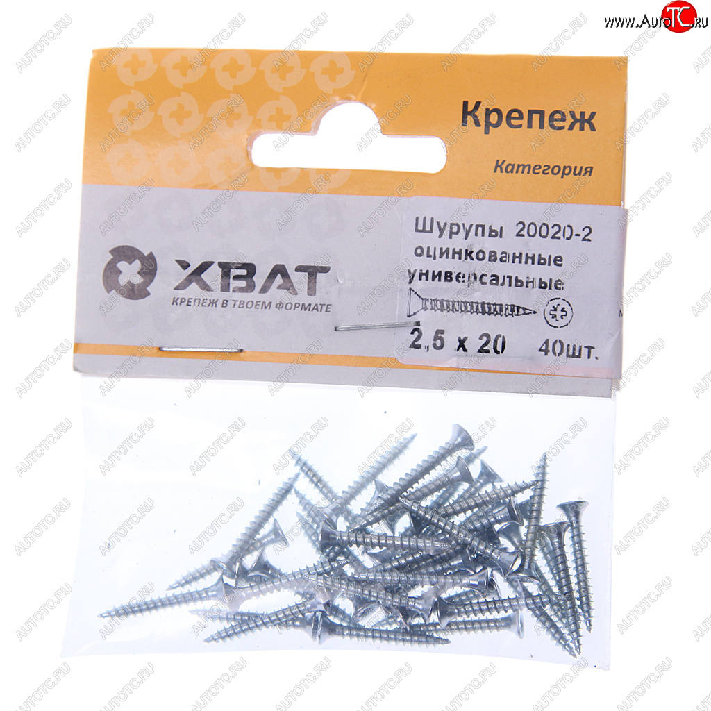 39 р. Шуруп 2.5х20мм оцинкованный универсальный (40шт.) ХВАТ ХВАТ 20020-2  с доставкой в г. Пермь