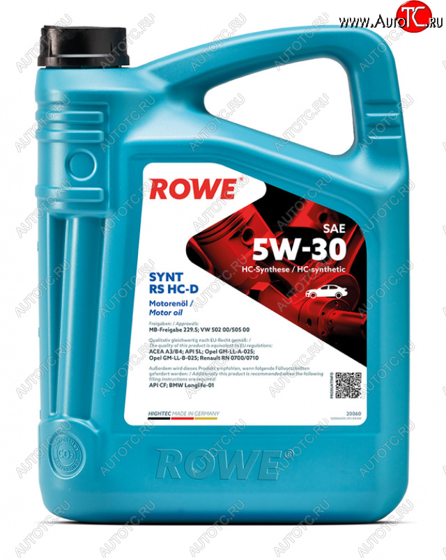 7 999 р. Масло моторное HIGHTEC SYNT RS A3B4SLCF 5W30 синт.5л ROWE ROWE 20060-0050-99  с доставкой в г. Пермь