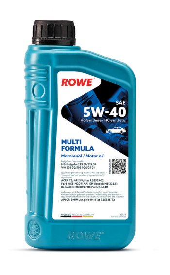 1 559 р. Масло моторное HIGHTEC MULTI FORMULA C3SNCF 5W40 синт.1л ROWE ROWE 20138-0010-99  с доставкой в г. Пермь. Увеличить фотографию 2