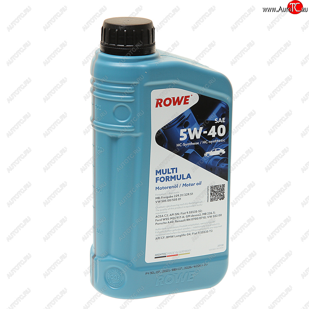 1 559 р. Масло моторное HIGHTEC MULTI FORMULA C3SNCF 5W40 синт.1л ROWE ROWE 20138-0010-99  с доставкой в г. Пермь