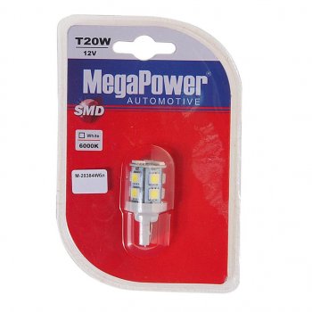 230 р. Лампа светодиодная 12V W215W W3x16d 6000K бесцокольная 13 светодиодов блистер (1шт.) MEGAPOWER MEGAPOWER-AUTOMOTIVE 20384wбл  с доставкой в г. Пермь. Увеличить фотографию 1