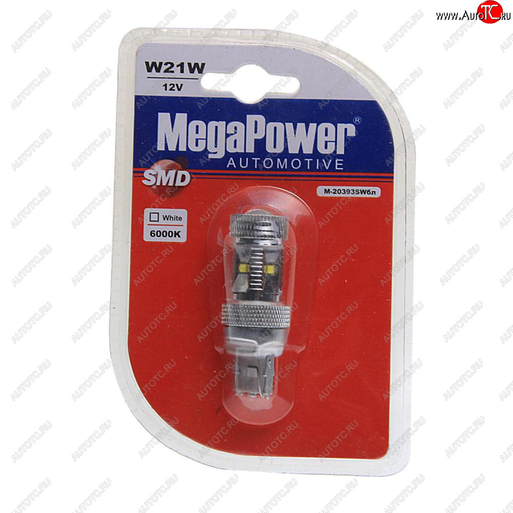 619 р. Лампа светодиодная 12V T20W BA9s 6000K 6 светодиодов блистер (1шт.) MEGAPOWER MEGAPOWER-AUTOMOTIVE 20393swбл  с доставкой в г. Пермь