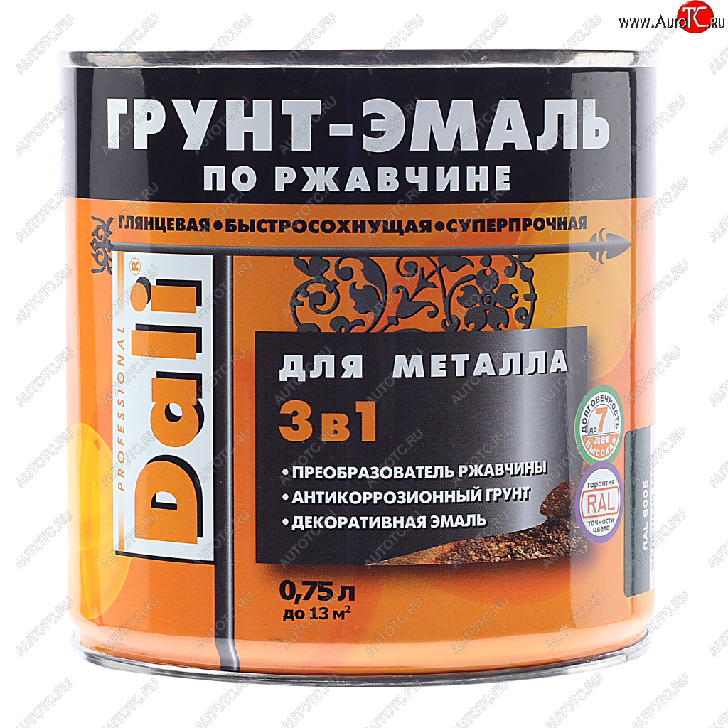 999 р. Грунт-эмаль по ржавчине зеленый мох RAL6005 0.75л DALI DALI 20479  с доставкой в г. Пермь