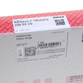 3 599 р. Кольца поршневые RENAULT дв.MIDR0635.40 d=135.00 (на 1 поршень) MAHLE MAHLE 20953v0  с доставкой в г. Пермь. Увеличить фотографию 4