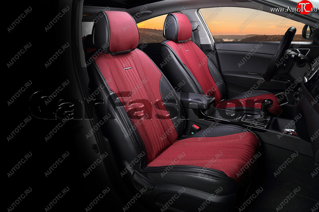 2 899 р. Накидка на сиденье экокожа-твид черно-красная (4 предм.) (2шт.) Grand CARFASHION CARFASHION 21840  с доставкой в г. Пермь