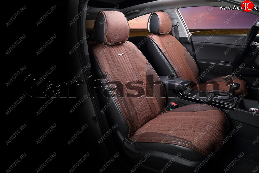 2 849 р. Накидка на сиденье экокожа-твид коричневая (4 предм.) (2шт.) Grand CARFASHION CARFASHION 21842  с доставкой в г. Пермь