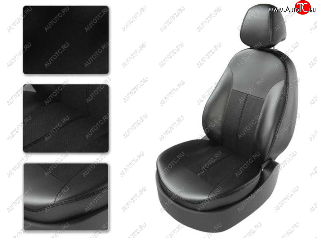 7 649 р. Авточехлы HYUNDAI Solaris KIA Rio седан (11-) экокожа черные CARFASHION CARFASHION 220618060606  с доставкой в г. Пермь