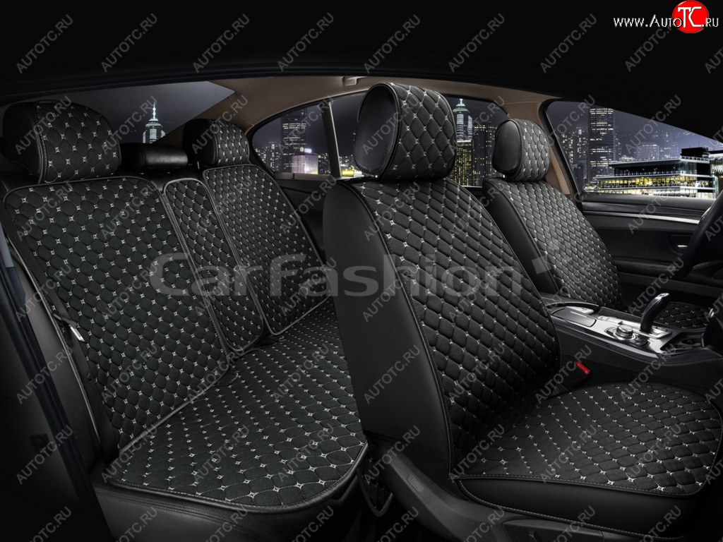 4 399 р. Накидка на сиденье лен черно-серые (5 предм.) (4шт.) Cube CARFASHION CARFASHION 22674  с доставкой в г. Пермь