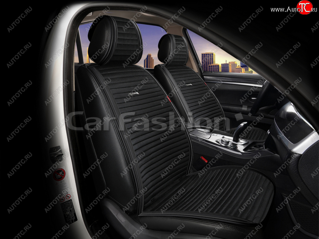 3 999 р. Накидка на сиденье велюр-экокожа черная (4 предм.) (2шт.) Monaco Pro Front CARFASHION CARFASHION 22706  с доставкой в г. Пермь
