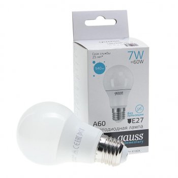 101 р. Лампа светодиодная E27 A60 7W(60W) 220V холодный GAUSS GAUSS 23227a  с доставкой в г. Пермь. Увеличить фотографию 1