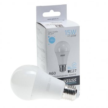 276 р. Лампа светодиодная E27 A60 15W(120W) 220V холодный GAUSS GAUSS 23235  с доставкой в г. Пермь. Увеличить фотографию 1