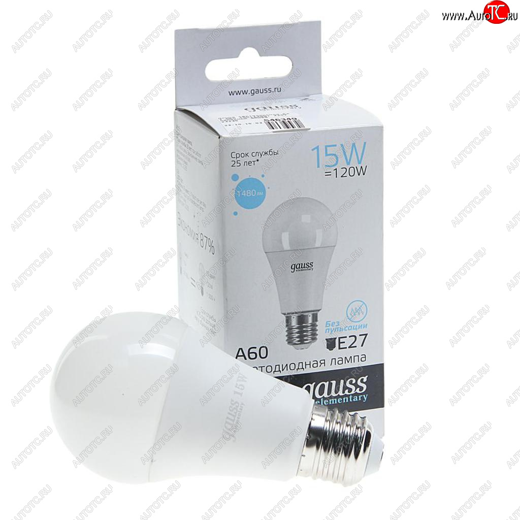 276 р. Лампа светодиодная E27 A60 15W(120W) 220V холодный GAUSS GAUSS 23235  с доставкой в г. Пермь