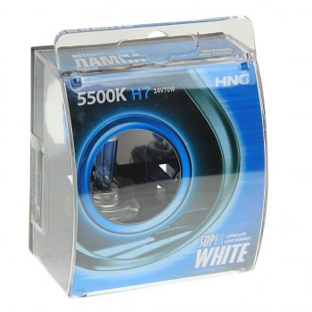 359 р. Лампа 24V H7 70W PX26d 5500К бокс (2шт.) Super White HNG HNG 24770sw2  с доставкой в г. Пермь. Увеличить фотографию 1