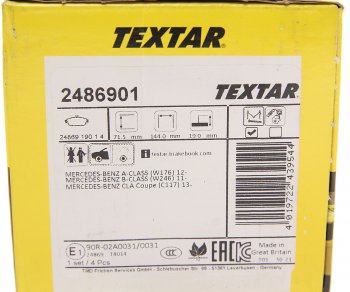 4 499 р. Колодки тормозные передние (4шт.) TEXTAR Mercedes-Benz A class W176 дорестайлинг, хэтчбэк 5 дв. (2012-2015)  с доставкой в г. Пермь. Увеличить фотографию 4