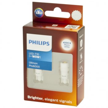 1 849 р. Лампа светодиодная 24V W5W T10W W2.1х9.5d 4000K 110Лм (2шт.) Led White Ultinon Pro6000 PHILIPS PHILIPS 24961wu60x2 PHILIPS 24961wu60x2  с доставкой в г. Пермь. Увеличить фотографию 2
