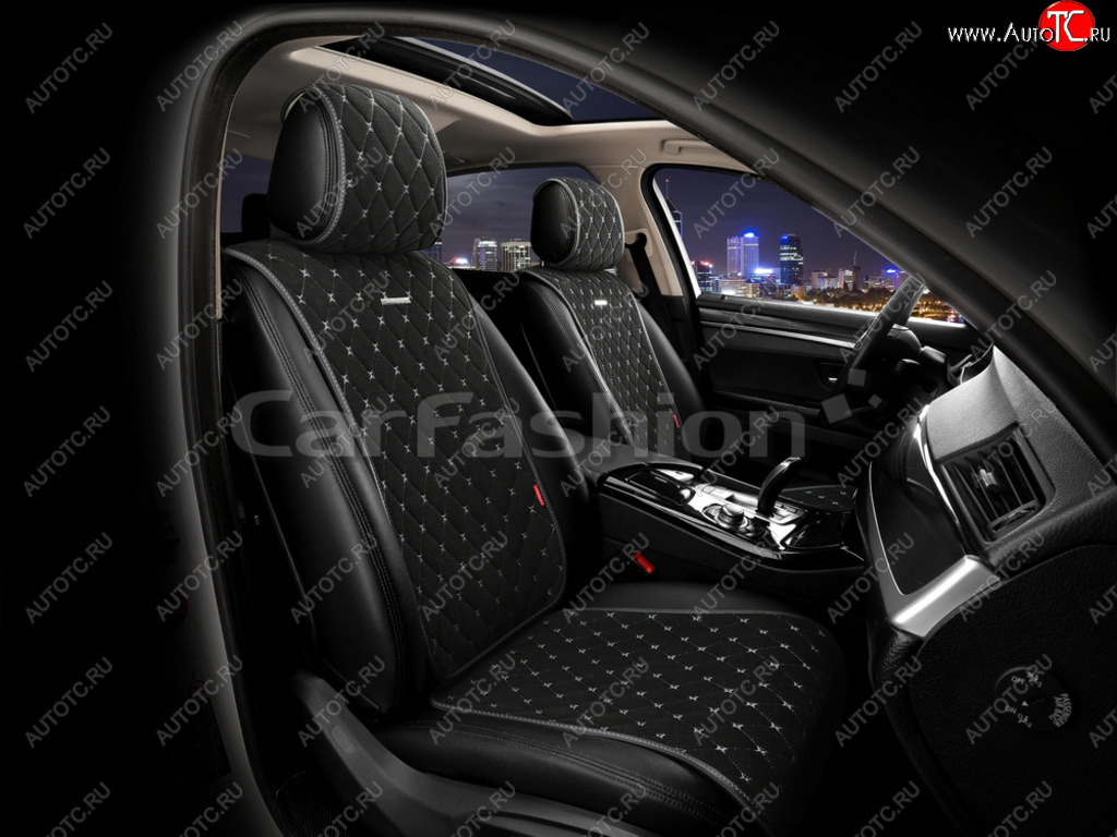 3 599 р. Накидка на сиденье велюр-экокожа черно-серые (4 предм.) (2шт.) Bullet Front CARFASHION CARFASHION 26182  с доставкой в г. Пермь