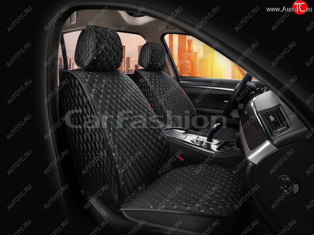 3 299 р. Накидка на сиденье велюр черно-серая (4 предм.) (2шт.) Sultan Front CARFASHION CARFASHION 26196  с доставкой в г. Пермь