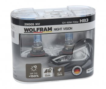 1 899 р. Лампа 12V HB3 60W P20d +150% бокс (2шт.) Extra Light WOLFRAM WOLFRAM 29005nv WOLFRAM 29005nv  с доставкой в г. Пермь. Увеличить фотографию 1
