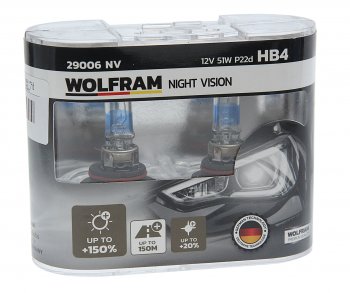 1 899 р. Лампа 12V HB4 80W P22d +150% бокс (2шт.) Extra Light WOLFRAM WOLFRAM 29006nv WOLFRAM 29006nv  с доставкой в г. Пермь. Увеличить фотографию 1