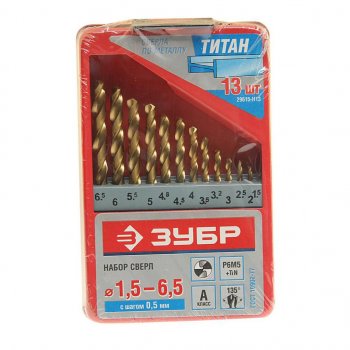 1 389 р. Набор сверл по металлу 1.5-6.5мм HSS (13шт.) ЗУБР ЗУБР 29615-н13  с доставкой в г. Пермь. Увеличить фотографию 1