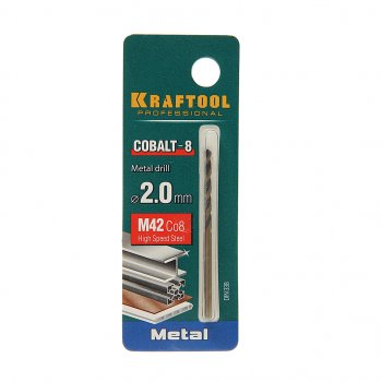 76 р. Сверло по металлу 2.0х49мм HSS Cobalt KRAFTOOL KRAFTOOL 29656-2  с доставкой в г. Пермь. Увеличить фотографию 1