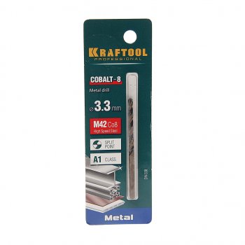 143 р. Сверло по металлу 3.3х65мм HSS Cobalt KRAFTOOL KRAFTOOL 29656-3.3  с доставкой в г. Пермь. Увеличить фотографию 1