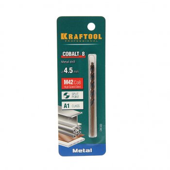 173 р. Сверло по металлу 4.5х80мм HSS Cobalt KRAFTOOL KRAFTOOL 29656-4.5  с доставкой в г. Пермь. Увеличить фотографию 1