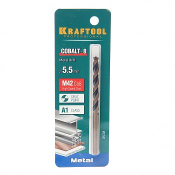 263 р. Сверло по металлу 5.5х93мм HSS Cobalt KRAFTOOL KRAFTOOL 29656-5.5  с доставкой в г. Пермь. Увеличить фотографию 1