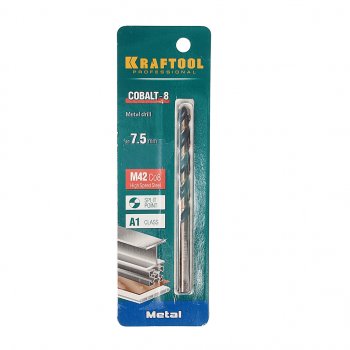 419 р. Сверло по металлу 7.5х109мм HSS Cobalt KRAFTOOL KRAFTOOL 29656-7.5  с доставкой в г. Пермь. Увеличить фотографию 1