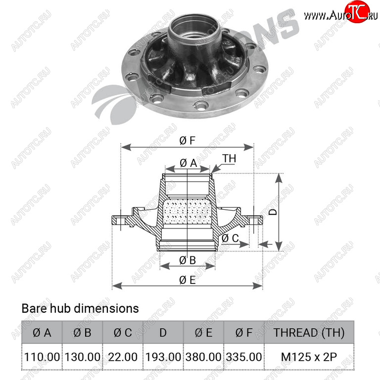 15 999 р. Ступица BPW колеса оси HS,HZ ECO 6-9т (под подшипники 32310,33116,d=281,h=194) MANSONS MANSONS 300.167  с доставкой в г. Пермь