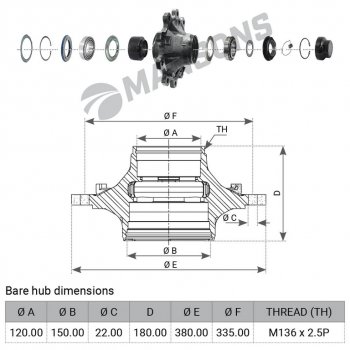 25 399 р. Ступица BPW (с подшипником) MANSONS MANSONS 300.368  с доставкой в г. Пермь. Увеличить фотографию 1