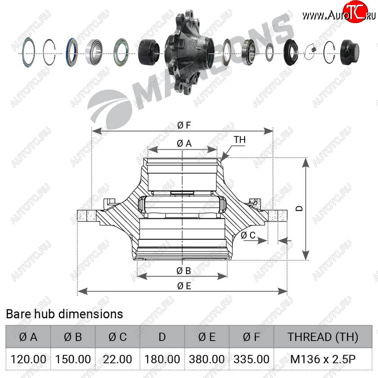 25 399 р. Ступица BPW (с подшипником) MANSONS MANSONS 300.368  с доставкой в г. Пермь
