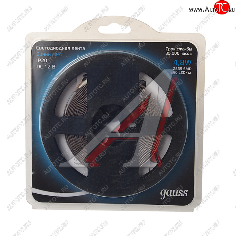 669 р. Лента светодиодная гибкая 4.8W 5м IP20 12V синий (блистер) GAUSS GAUSS 312000505  с доставкой в г. Пермь