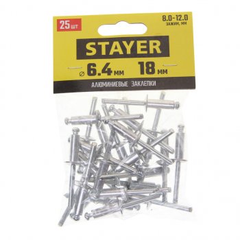 188 р. Заклепка вытяжная 6.4х18мм алюминиевая 25шт. Pro-FIX Professional STAYER STAYER 3120-64-18  с доставкой в г. Пермь. Увеличить фотографию 1